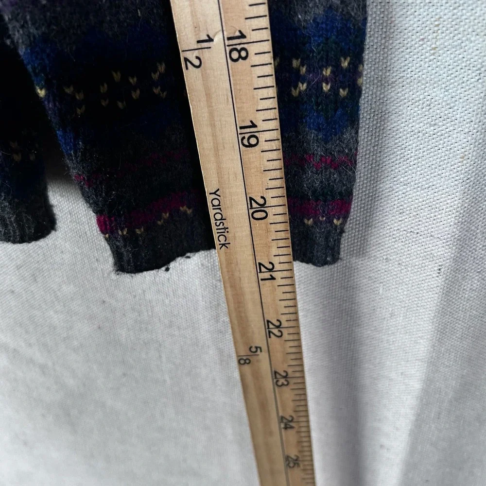 Lauren Ralph Lauren Lambswool‎ Angora Fair Isle Stripe Sweater Grey Burgundy M